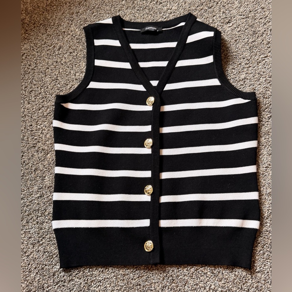 NWOT - Black and White Striped Sweater Vest